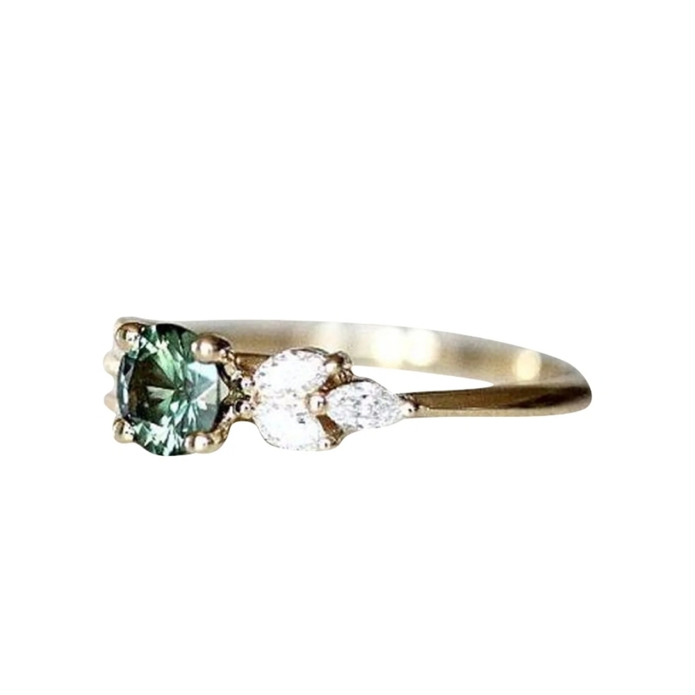 Double-Layered 14K Gold Square Diamond Princess Ring Size 7.5 - Picture 2 of 2